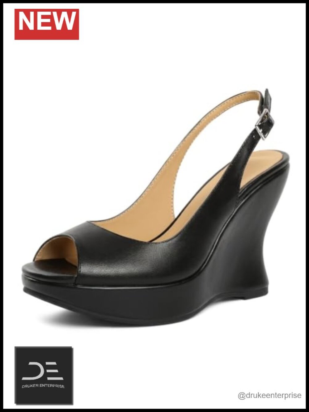 Women's 4 Inch Platform Wedge Heels Peep Toe Slingback Sandals Faux Leather